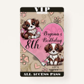 Bruine Puppy Hond Roze Poot & Hart Verjaardag VIP  Badge (Achterkant)