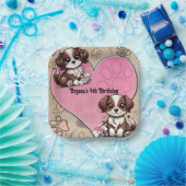 Bruine Puppy Hond Roze Poot & Hart Verjaardagsfees Papieren Bordje (Feest)