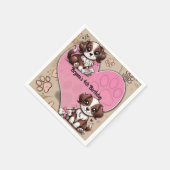 Bruine Puppy Hond Roze Poot & Hart Verjaardagsfees Servet (Hoek)