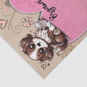 Bruine Puppy Hond Roze Poot & Hart Verjaardagsfees Tissuepapier (Detail)