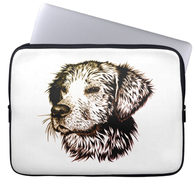 Bruine Puppy Schets Laptop Sleeve (Voorkant)