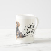 Bruine puppy vrolijk kerstfeest porselein kop (Voorkant rechts)