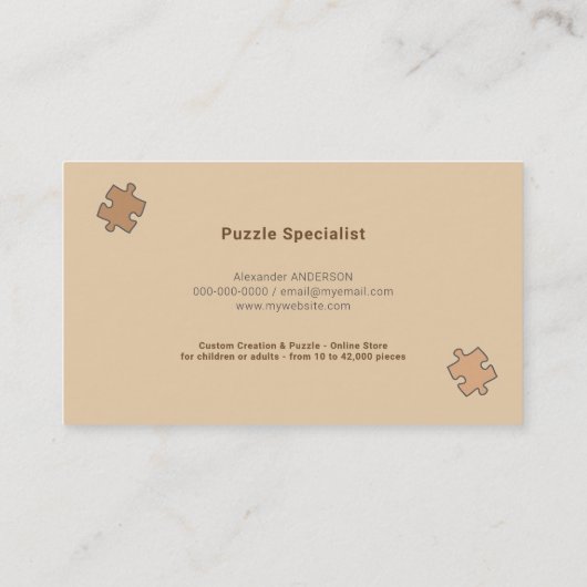 Bruine puzzel visitekaartje (Achterkant)