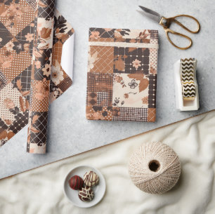 Bruine Quilt Aardse Gingham Cottagecore Bloem Cadeaupapier