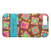 Bruine Quilt Art Patchwork Blokken Naam Gepersonal Case-Mate iPhone Case (Achterkant (Horizontaal))