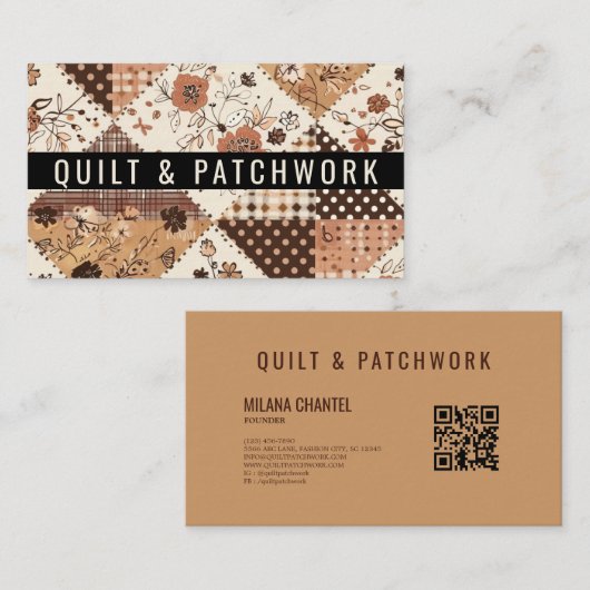Bruine Quilt Patchwork Handgemaakte Kleding Visitekaartje (Voorkant / Achterkant)