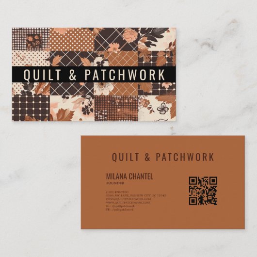 Bruine Quilt Patchwork Handgemaakte Kleding Visitekaartje (Voorkant / Achterkant)