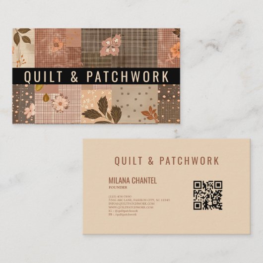 Bruine Quilt Patchwork Handgemaakte Kleding  Visitekaartje (Voorkant / Achterkant)