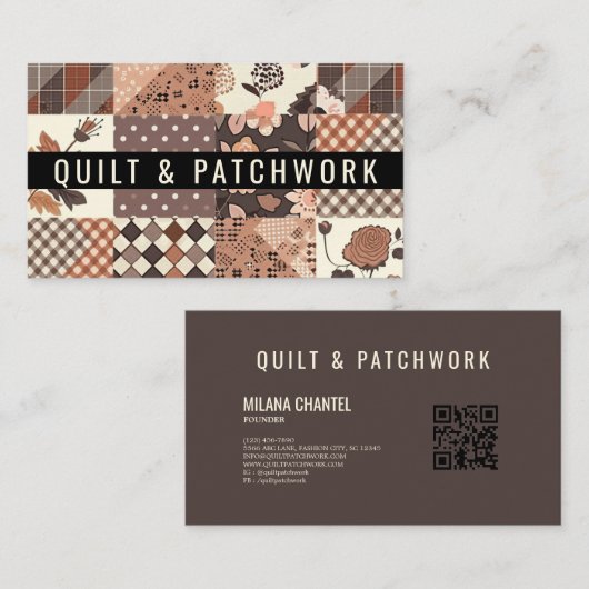 Bruine Quilt Patchwork Handgemaakte Kleding Visitekaartje (Voorkant / Achterkant)