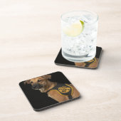 Bruine reddingshond met adoptievasje onderzetter (Rechterzijde)