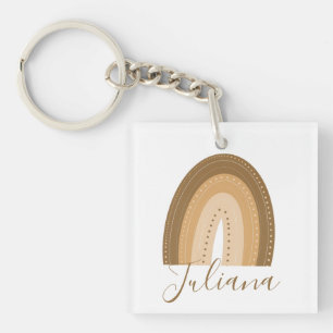 Bruine Regenboog Doodle Script Naam Sleutelhanger