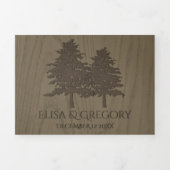 Bruine reliëfbomen op sepia hout winter bruiloft drieluik uitnodiging (Cover)