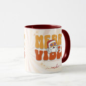 Bruine Retro 70s Thema Merry Vibes Aangepaste naam Mok (Voorkant rechts)