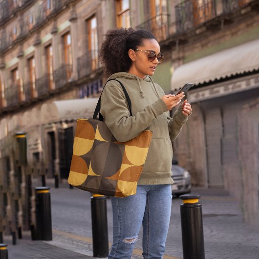 Bruine retro-cirkels tote bag