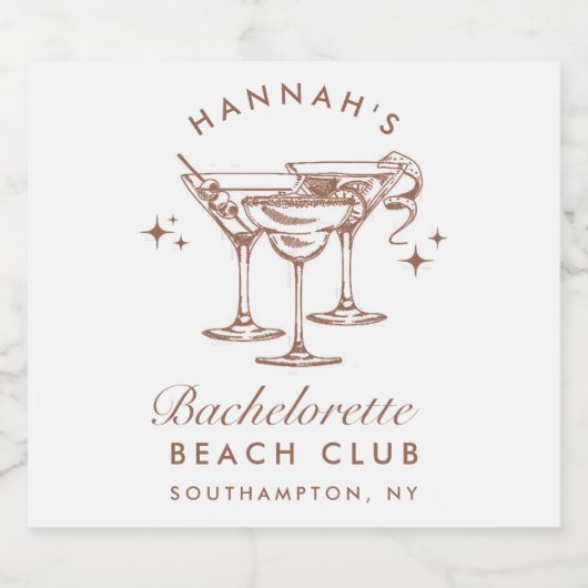 Bruine Retro Cocktail voor de Bachelorette Sparkling Wijnetiket (Enkel label)