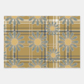 Bruine Retro Daisy Bloemen set van 3 Inpakpapier Vel (Voorkant)