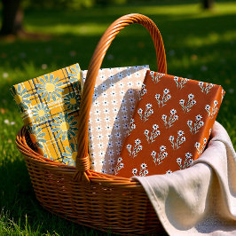 Bruine Retro Daisy Bloemen set van 3 Inpakpapier Vel