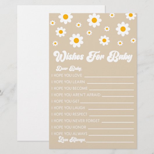 Bruine Retro Daisy wensen voor Baby shower activit Briefpapier (Voorkant / Achterkant)
