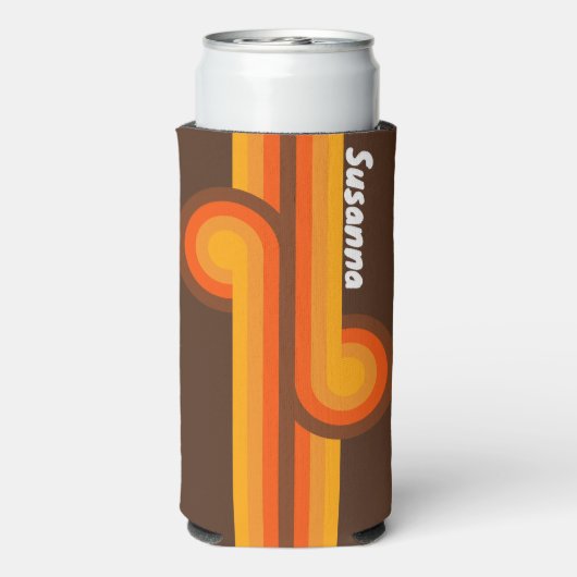 Bruine Retro Loop met Naam Seltzer Blikjeskoeler (Seltzer Achterkant)