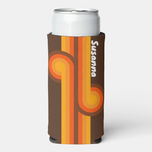 Bruine Retro Loop met Naam Seltzer Blikjeskoeler (Seltzer Voorkant)