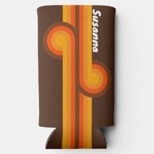 Bruine Retro Loop met Naam Seltzer Blikjeskoeler (Achterkant)