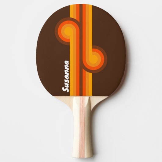 Bruine Retro Loop met Naam Tafeltennisbatje (Voorkant)