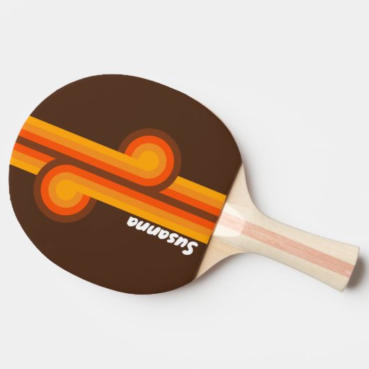 Bruine Retro Loop met Naam Tafeltennisbatje (Zijkant)