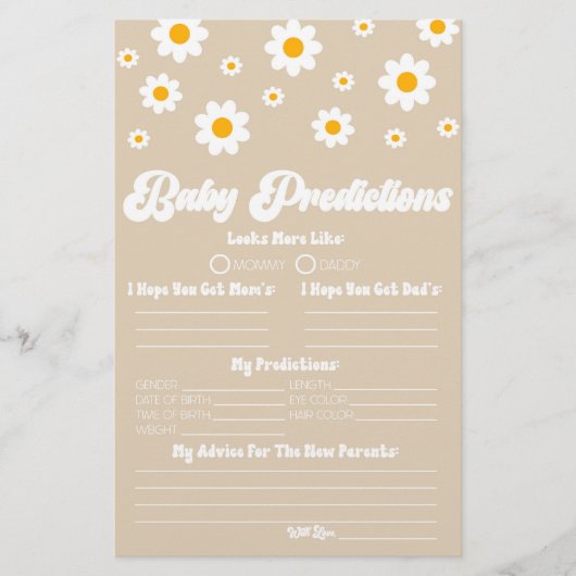 Bruine Retro Margriet Baby Shower Voorspellingen A Briefpapier (Voorkant)