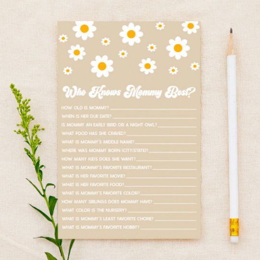 Bruine Retro Margriet Wie Kent Mamma Baby Shower S Briefpapier