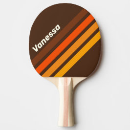 Bruine Retro Schuine Strepen met Naam Tafeltennisbatje