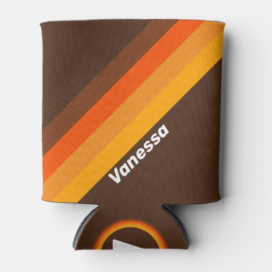 Bruine Retro Strepen met Naam Blikjeskoeler (Voorkant)
