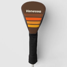 Bruine Retro Strepen met Naam Golfheadcover
