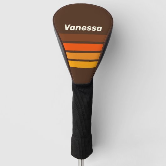 Bruine Retro Strepen met Naam Golfheadcover (Voorkant)