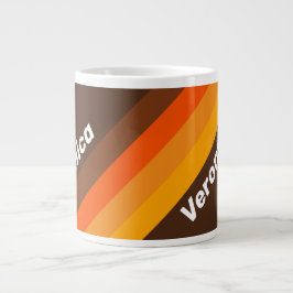 Bruine Retro Strepen met Naam Grote Koffiekop