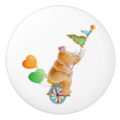 Bruine rhino witte waterverf circus deurknop keramische knop (Voorkant)