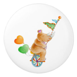 Bruine rhino witte waterverf circus deurknop keramische knop