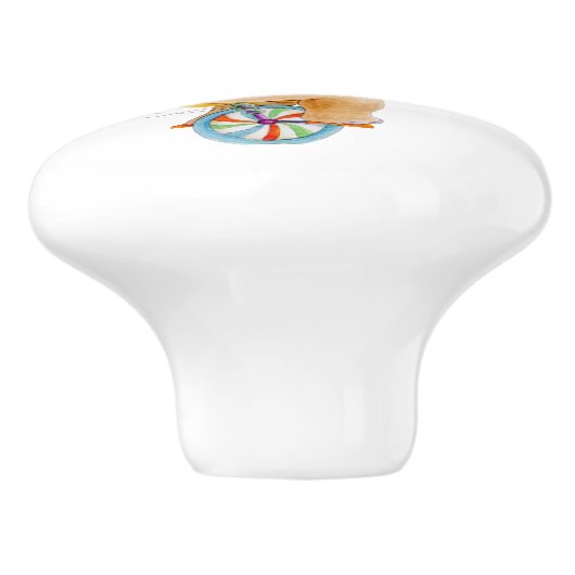 Bruine rhino witte waterverf circus deurknop keramische knop (Zijkant)