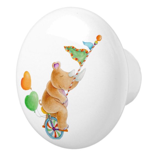 Bruine rhino witte waterverf circus deurknop keramische knop (Rechts)