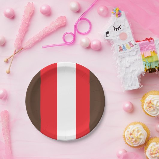 Bruine, rode en witte strepen papieren bordje (Feest)