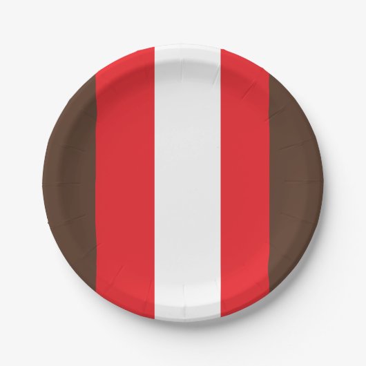 Bruine, rode en witte strepen papieren bordje (Voorkant)