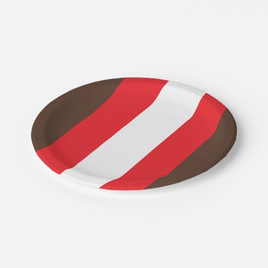 Bruine, rode en witte strepen papieren bordje (Gekanteld)
