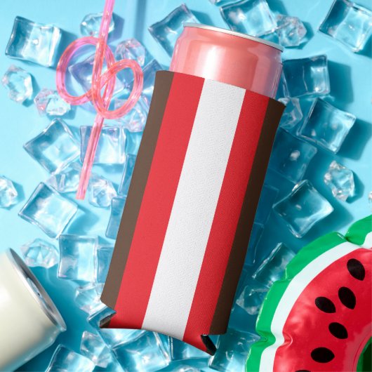 Bruine, rode en witte strepen seltzer blikjeskoeler (Insitu Zomer)