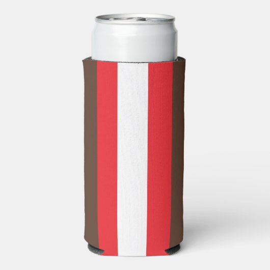 Bruine, rode en witte strepen seltzer blikjeskoeler (Seltzer Achterkant)