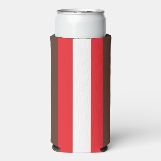 Bruine, rode en witte strepen seltzer blikjeskoeler (Seltzer Voorkant)