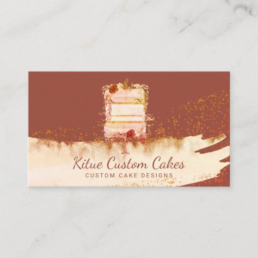 Bruine rode  Floral Cake Logo voor Baker Visitekaartje (Voorkant)
