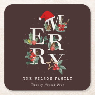 Bruine rode groene witte kerstavond kartonnen onderzetters