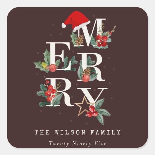 Bruine rode groene witte kerstavond vierkante sticker (Voorkant)