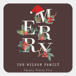 Bruine rode groene witte kerstavond vierkante sticker