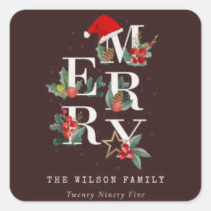 Bruine rode groene witte kerstavond vierkante sticker