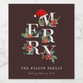 Bruine rode groene witte kerstavond wijn etiket (Enkel label)